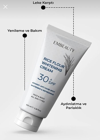 Embeauty Pirinç Unu Beyazlatıcı Krem SPF30 - Görsel 3