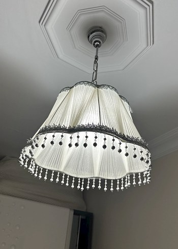 Gri Boncuk Detaylı, Beyaz Sarkıt Abajur Avize - Görsel 2