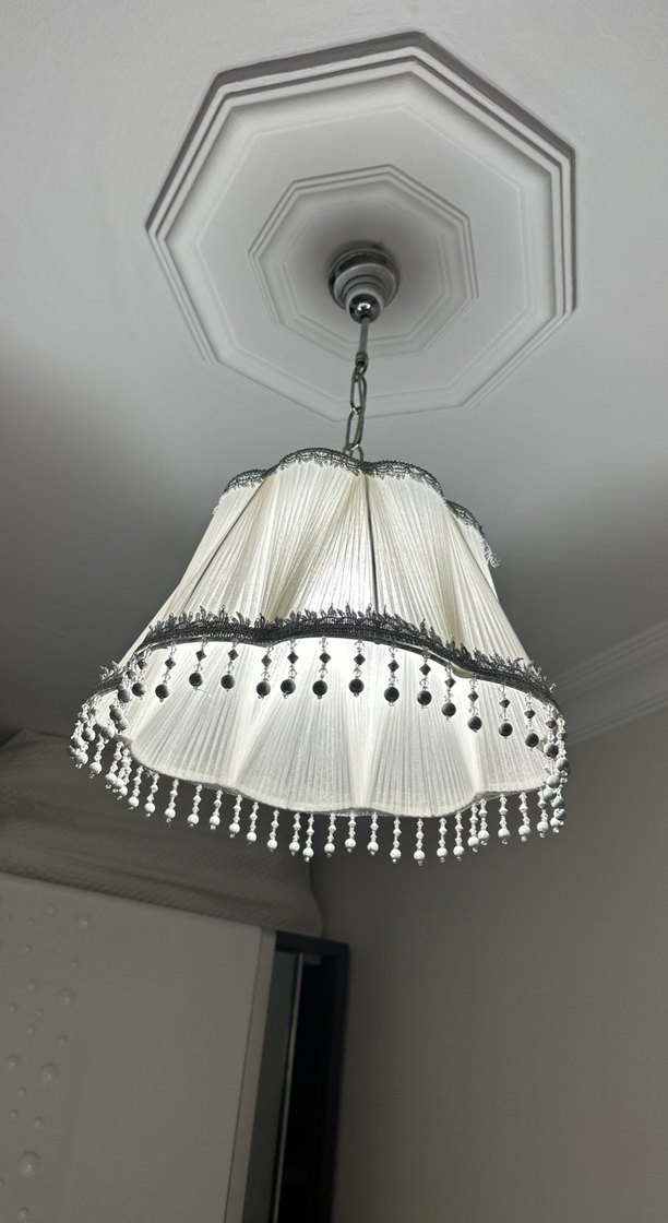 Gri Boncuk Detaylı, Beyaz Sarkıt Abajur Avize - Görsel 2