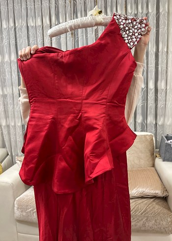 Kırmızı Drapeli Uzun Abiye Elbise (40 beden) - Görsel 4