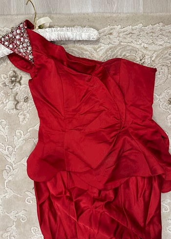 Kırmızı Drapeli Uzun Abiye Elbise (40 beden) - Görsel 9