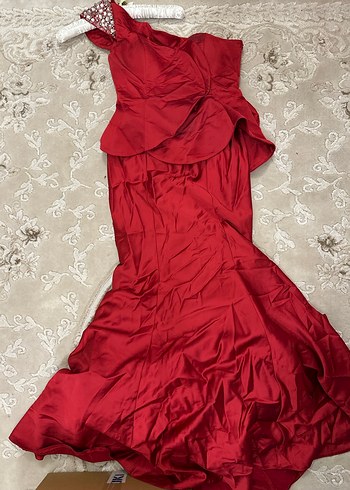 Kırmızı Drapeli Uzun Abiye Elbise (40 beden) - Görsel 8