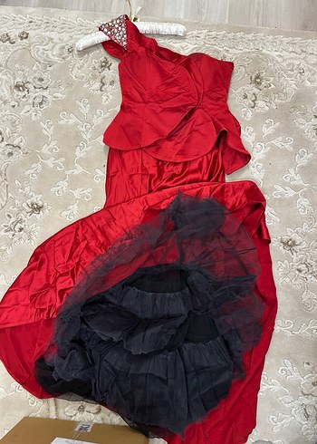 Kırmızı Drapeli Uzun Abiye Elbise (40 beden) - Görsel 7