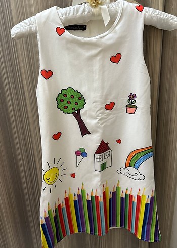Renkli Baskılı Kolsuz Tüllü Kız Elbisesi (5-6 yaş) - Görsel 2