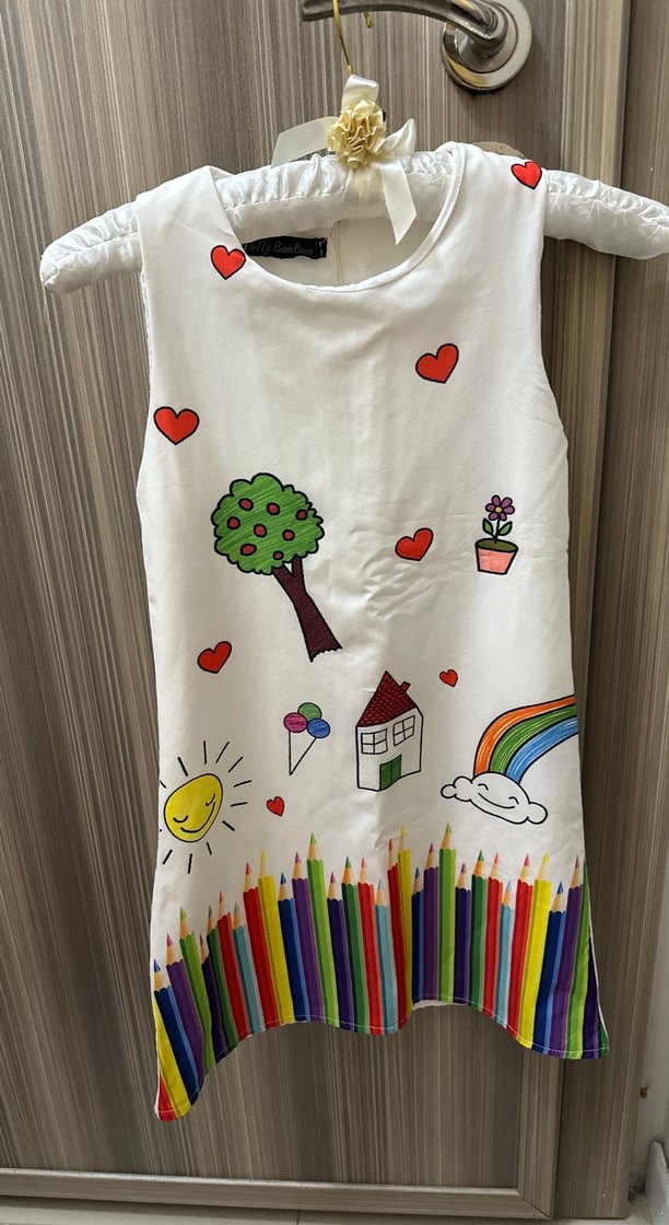 Renkli Baskılı Kolsuz Tüllü Kız Elbisesi (5-6 yaş) - Görsel 2