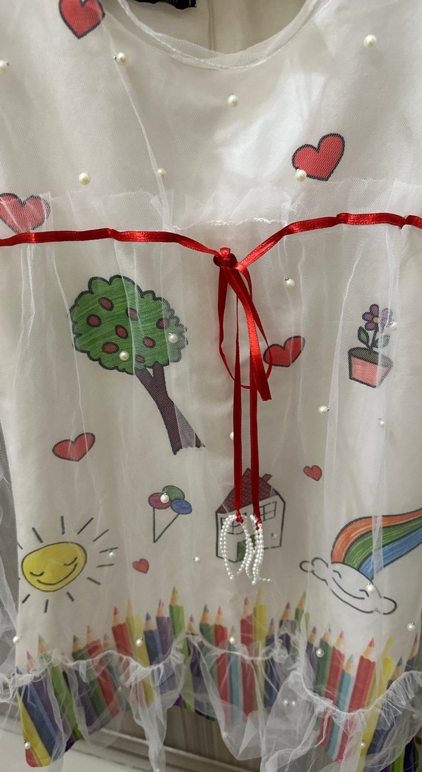 Renkli Baskılı Kolsuz Tüllü Kız Elbisesi (5-6 yaş) - Görsel 5