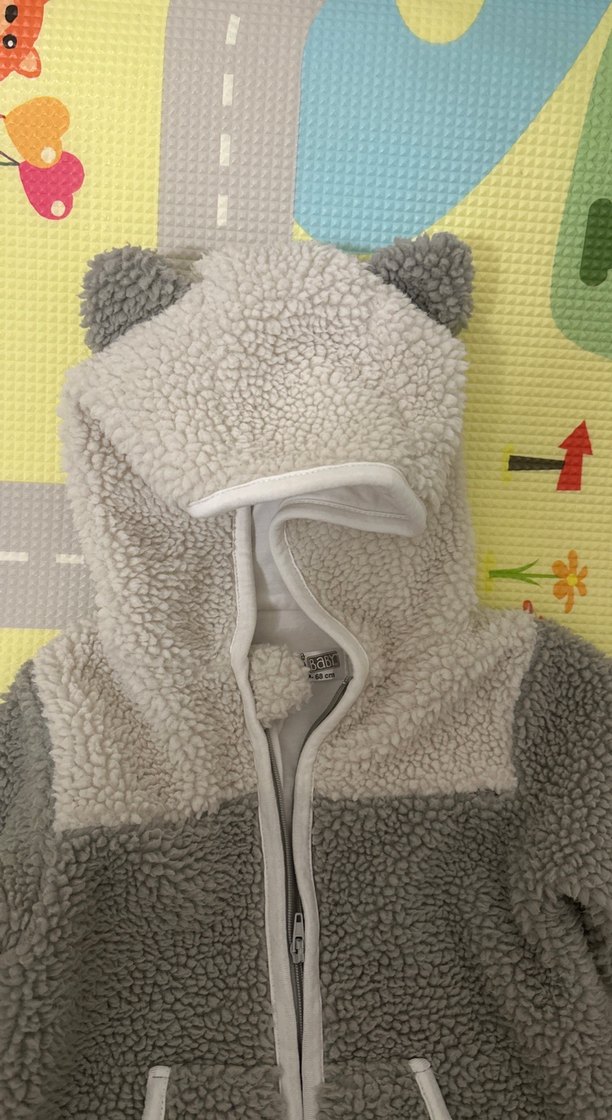 Hello Baby Gri Peluş Erkek Bebek Tulum - 6 Ay - Görsel 3