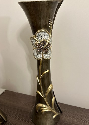 Bronz Renkli Dekoratif Vazo (2 Adet) - Görsel 2