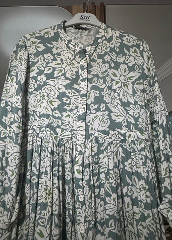 Uzun Kollu Yeşil Bohem Pamuk Elbise - Görsel 2