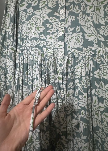 Uzun Kollu Yeşil Bohem Pamuk Elbise - Görsel 4