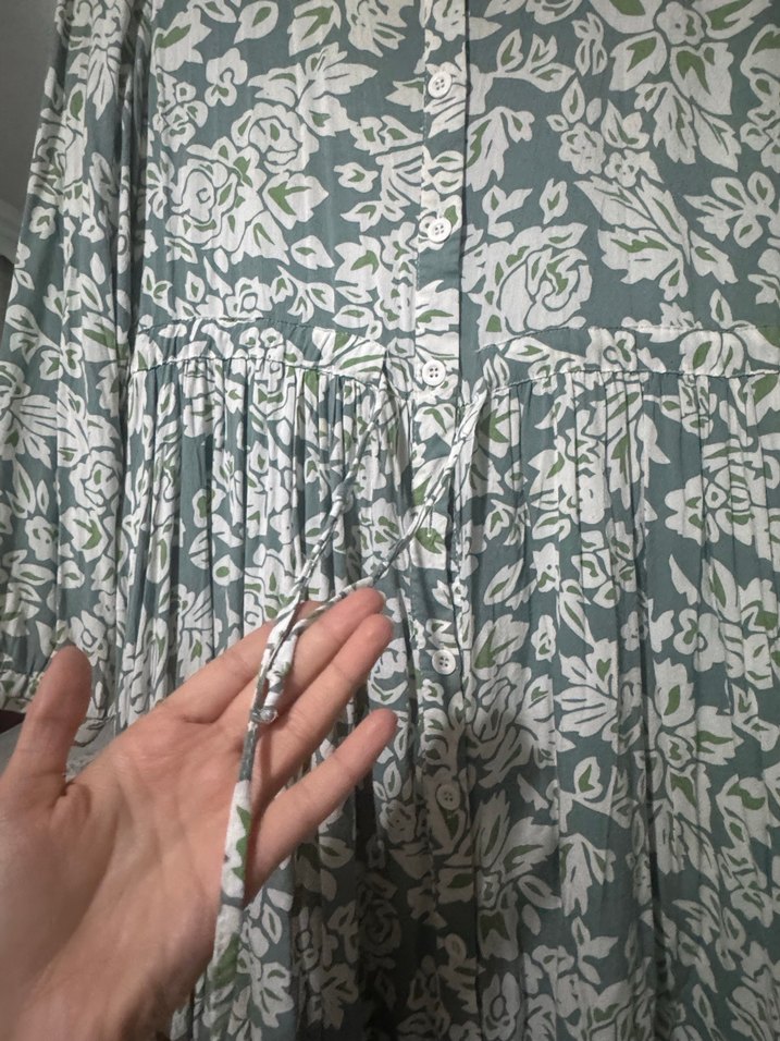 Uzun Kollu Yeşil Bohem Pamuk Elbise - Görsel 4