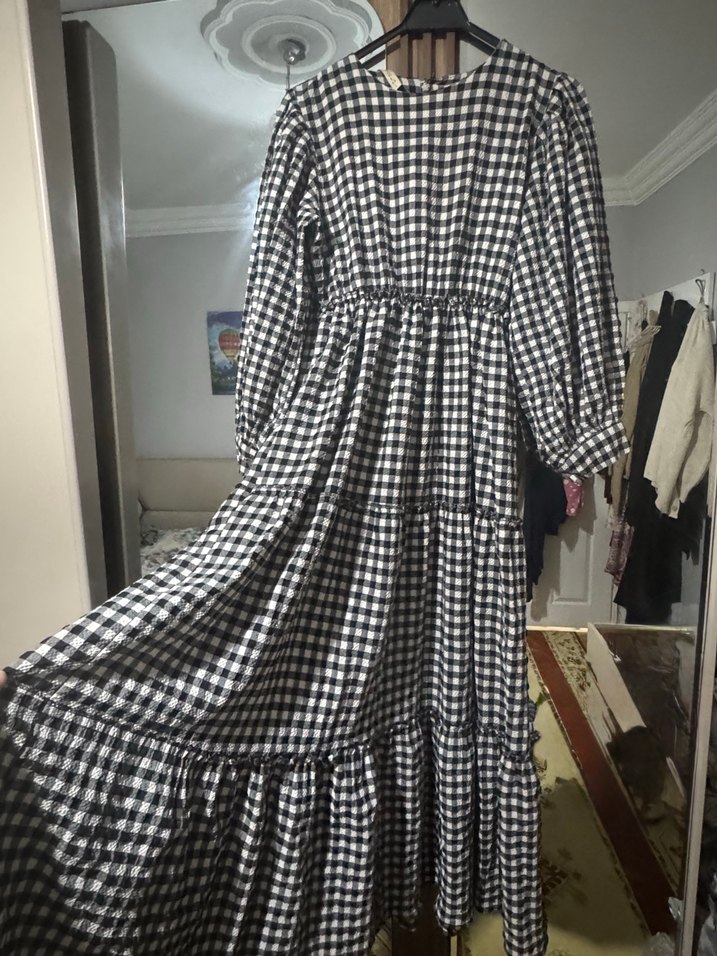 Kadın Ekose Desenli Uzun Elbise - Görsel 4