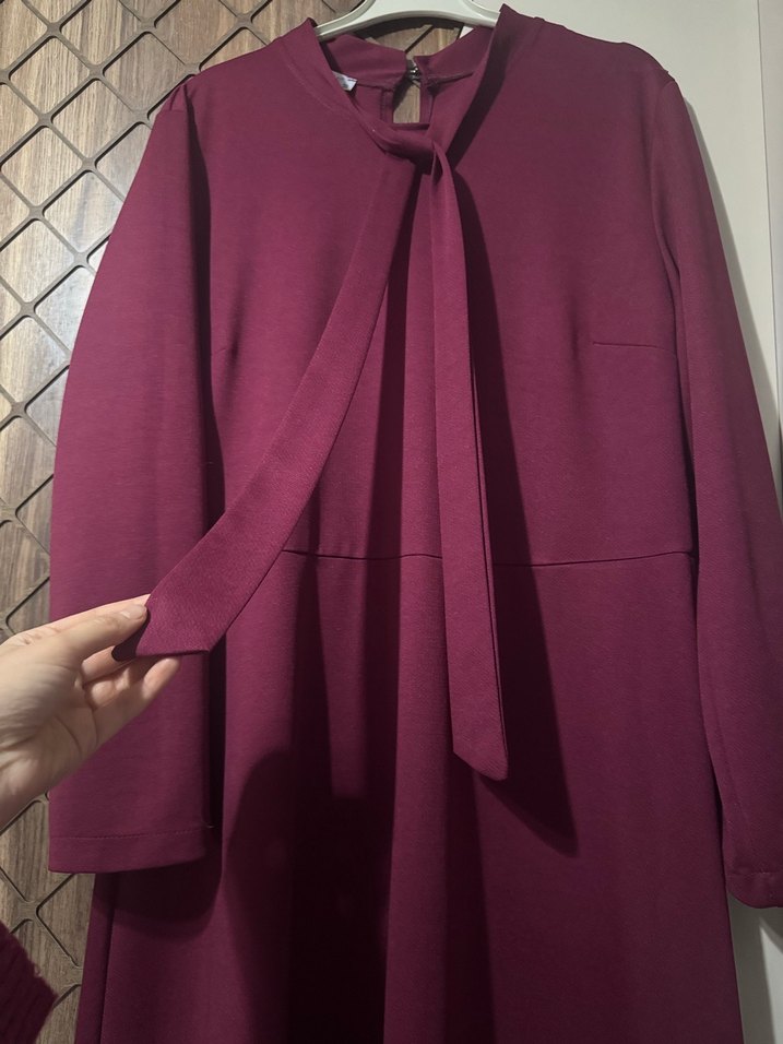 Mürdün Uzun V Yakalı Salaş Kadın Elbise - Görsel 3