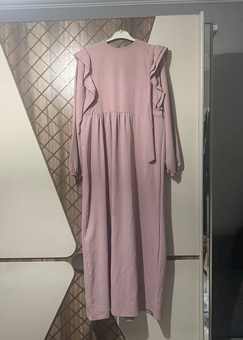 Pudra Uzun Kollu Fırfırlı Kadın Elbise - Görsel 2