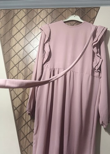 Pudra Uzun Kollu Fırfırlı Kadın Elbise - Görsel 5