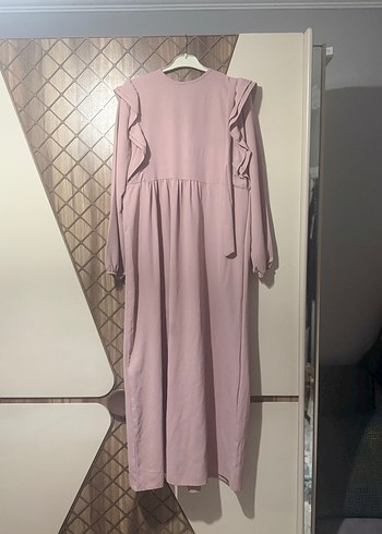 Pudra Uzun Kollu Fırfırlı Kadın Elbise - Görsel 3