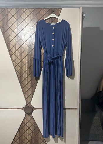 Kadın Mavi Uzun Pilili Elbise - Görsel 2