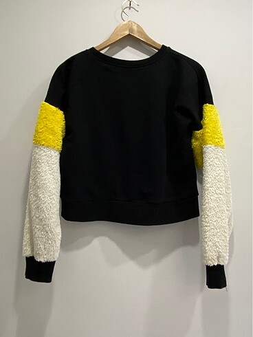 xl Beden siyah Renk Peluş Uzun Kollu Crop Sweatshirt
