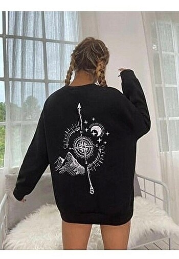 s Beden Pusulu Baskılı Sweatshirt