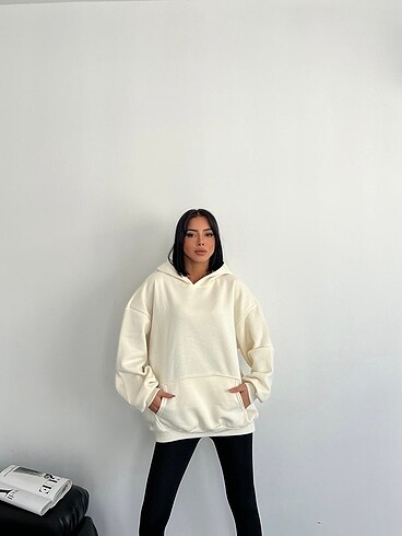 Beyaz Unisex Kapsonlu Sweatshirt