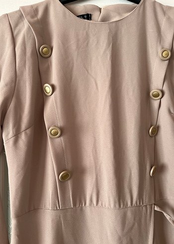 Bej Düğmeli Uzun Kollu Kadın Elbise - Görsel 2