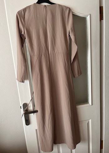 Bej Düğmeli Uzun Kollu Kadın Elbise - Görsel 5