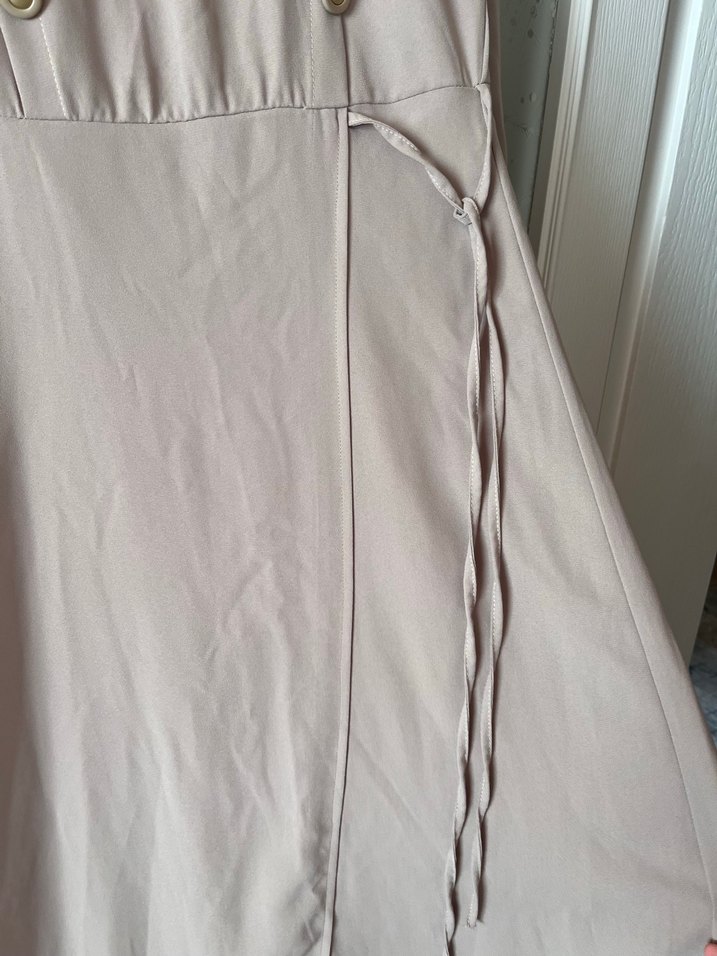 Bej Düğmeli Uzun Kollu Kadın Elbise - Görsel 4