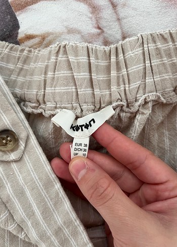 Kadın Bej Midi Keten  Etek - Görsel 2