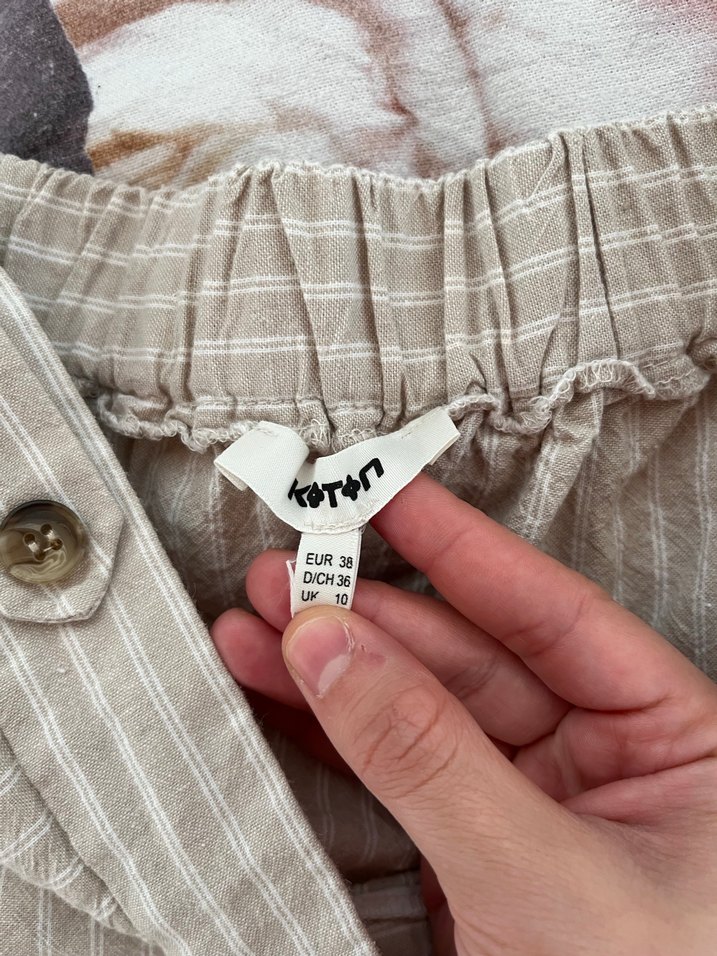 Kadın Bej Midi Keten  Etek - Görsel 2