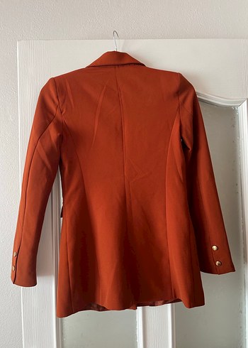 Kırmızı Süet Düğmeli Kadın Blazer Ceket - Görsel 4