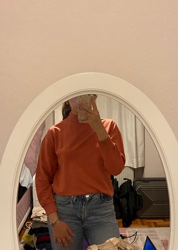 Kadın Camel Renk Yüksek Yaka Sweatshirt - Görsel 3