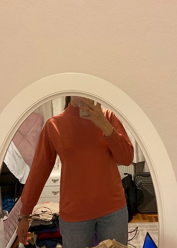 Kadın Camel Renk Yüksek Yaka Sweatshirt - Görsel 2