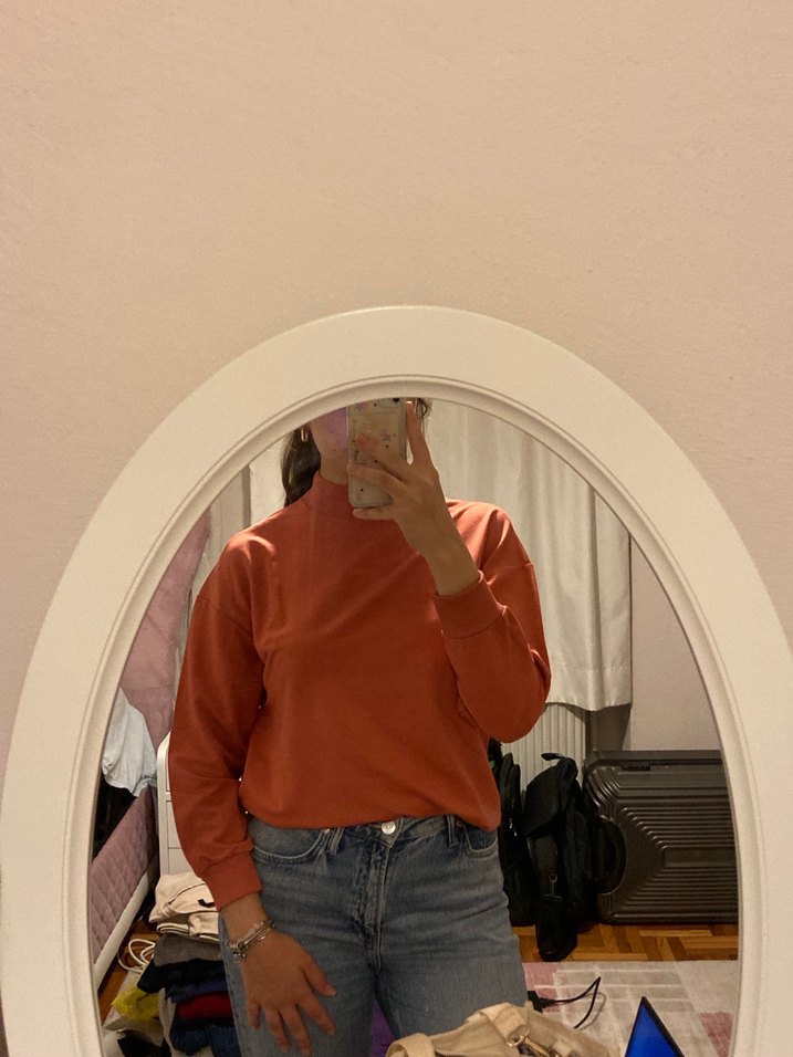 Kadın Camel Renk Yüksek Yaka Sweatshirt - Görsel 3