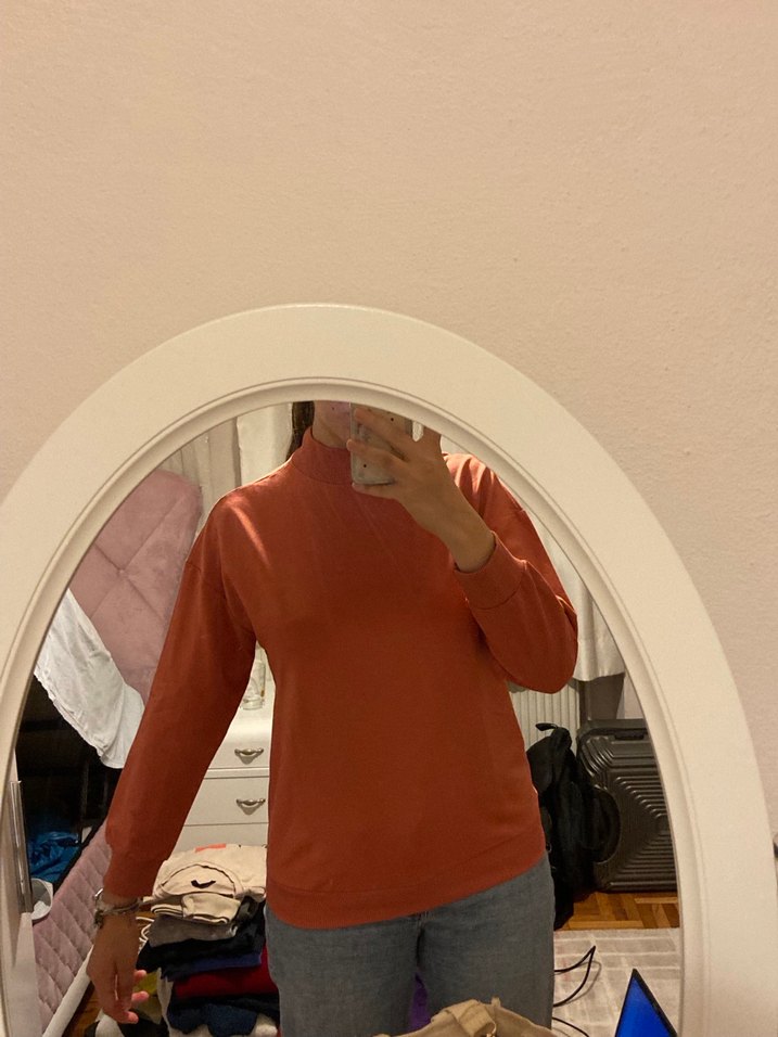 Kadın Camel Renk Yüksek Yaka Sweatshirt - Görsel 2