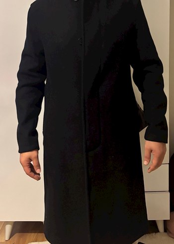 Siyah Süet Düğmeli Midi Erkek Kaban - Görsel 2