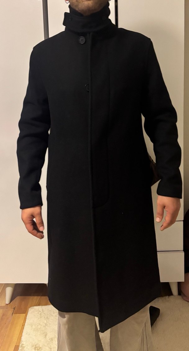 Siyah Süet Düğmeli Midi Erkek Kaban - Görsel 2