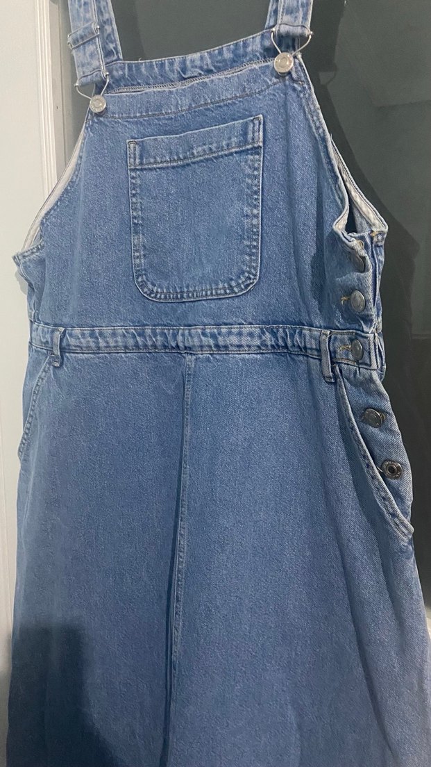 Mavi Kadın Kot Tulum Düğmeli - Görsel 2