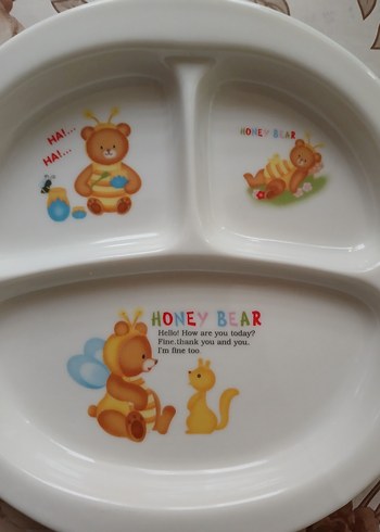 Beden beyaz Renk Beyaz Bölmeli Çocuk Tabak - Honey Bear Temalı 2 adet