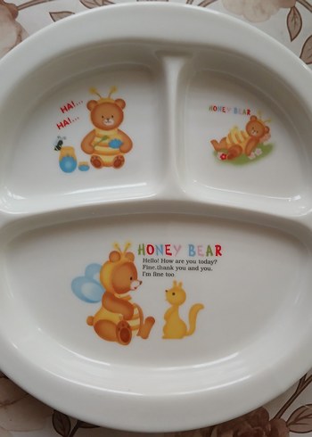 Beyaz Bölmeli Çocuk Tabak - Honey Bear Temalı 2 adet