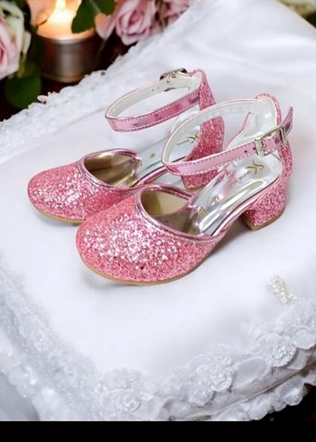 Kız Çocuk Pembe Simli Topuklu Ayakkabı - Görsel 2