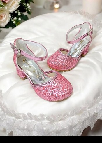 Kız Çocuk Pembe Simli Topuklu Ayakkabı - Görsel 3