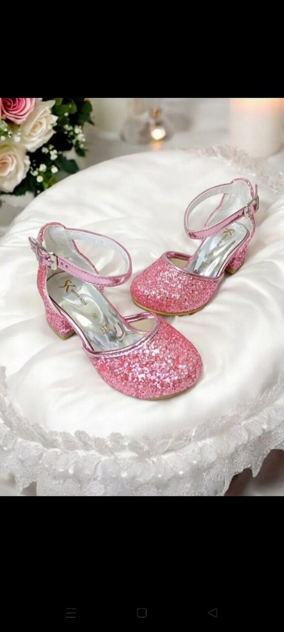 Kız Çocuk Pembe Simli Topuklu Ayakkabı - Görsel 3
