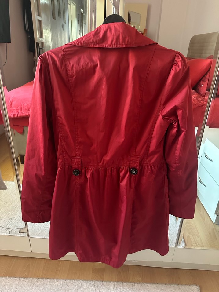 Bordo Kadın Düğmeli Midi Trençkot - Görsel 2