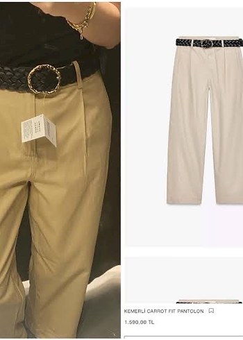 Bej örgü  Kemerli Kadın Pantolon - Görsel 2