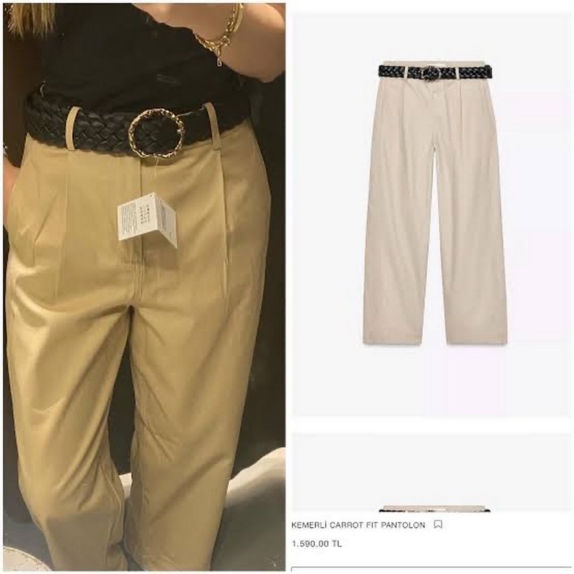 Bej örgü  Kemerli Kadın Pantolon - Görsel 2