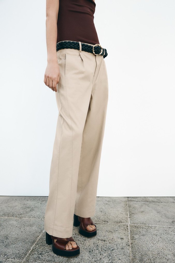 Bej örgü  Kemerli Kadın Pantolon - Görsel 4