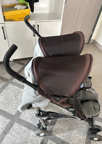 Çiftli Bebek Arabası - Kahverengi Gri - Görsel 4