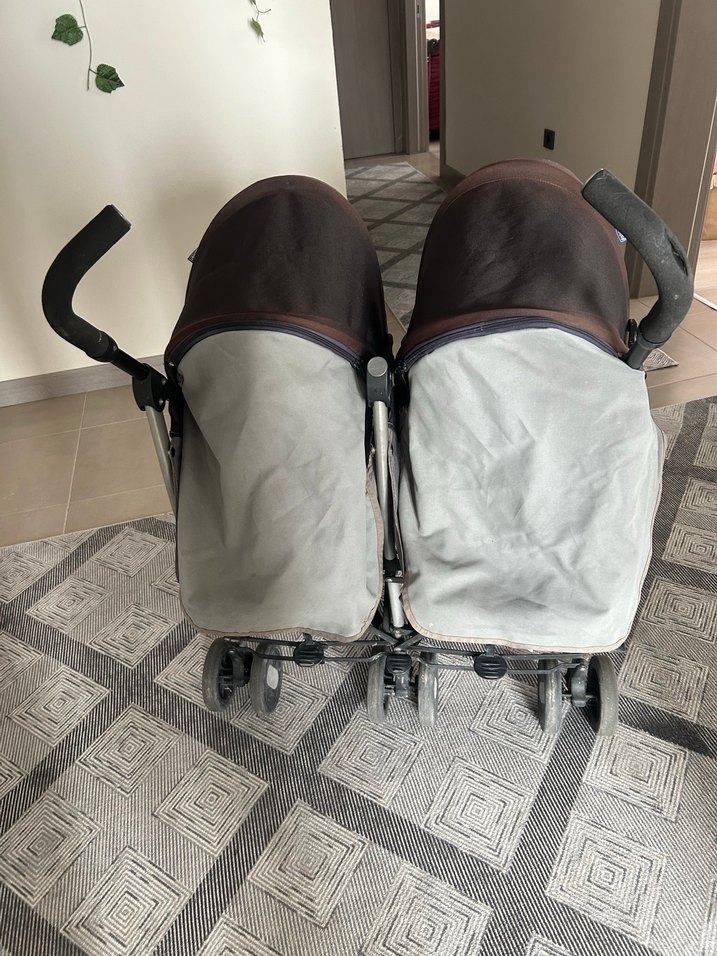 Çiftli Bebek Arabası - Kahverengi Gri - Görsel 3