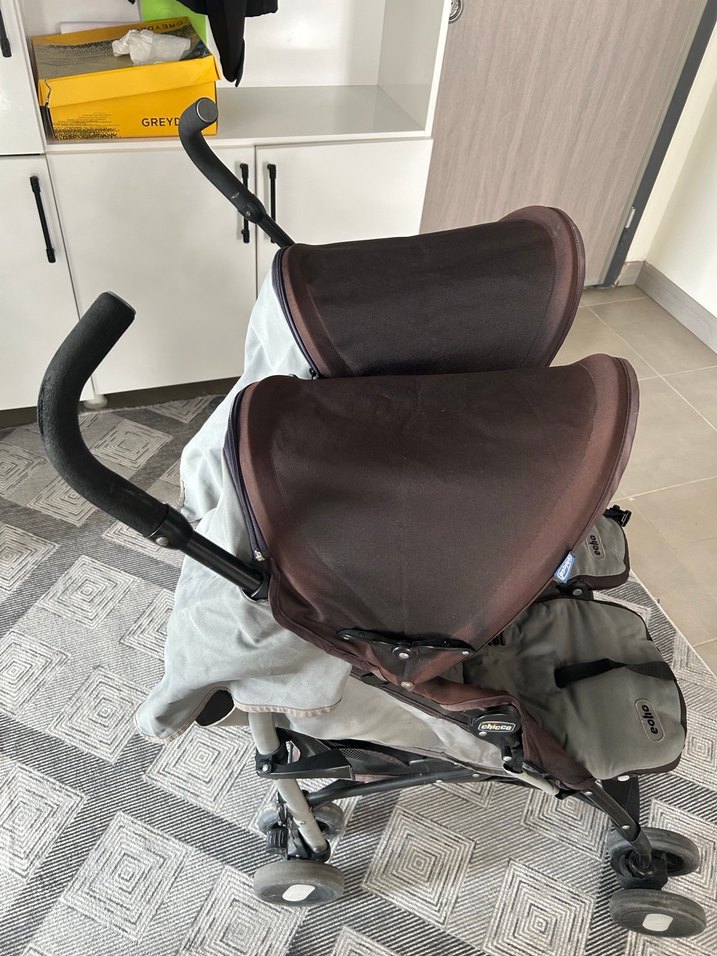 Çiftli Bebek Arabası - Kahverengi Gri - Görsel 4