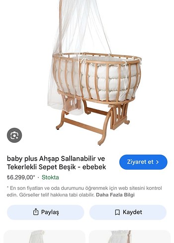 Baby Plus Ahşap Sallanabilir Sepet Beşik